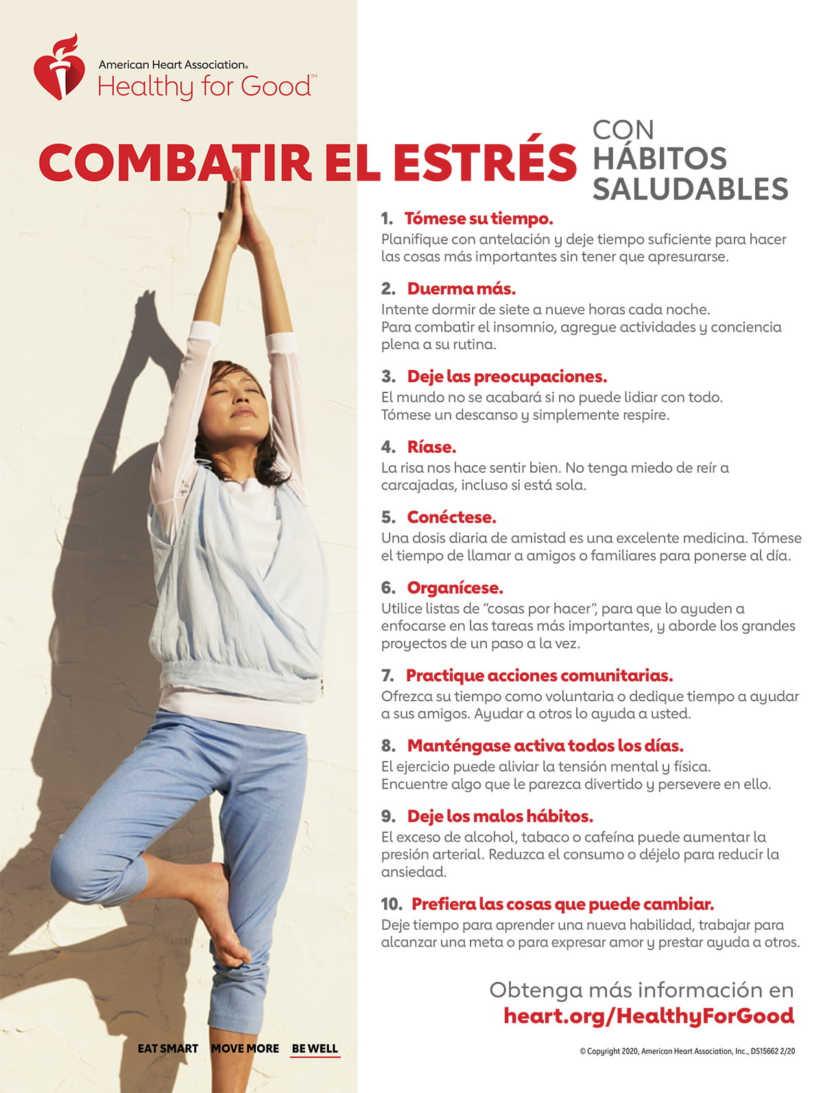 Fight stress with healthy habits infographic in Spanish