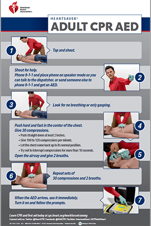 Heartsaver First Aid CPR AED Adult CPR AED Steps Poster