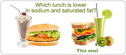 Which lunch is lower in sodium and saturated fat?