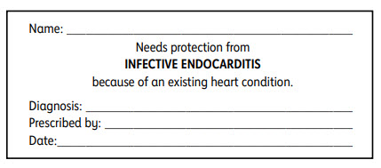 Infective endocarditis wallet card