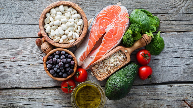 Various foods popular in the Mediterranean Diet