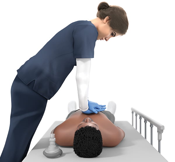 Figure 6. Side view of rescuer position and hand location for chest compressions