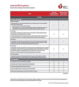 Infant CPR Anytime Safety Injury Prevention Checklist image