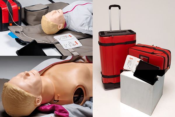 three images together showing CPR manikin and equipment for Heartsaver Direct course