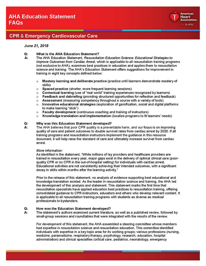 AHA Education Statement FAQs cover